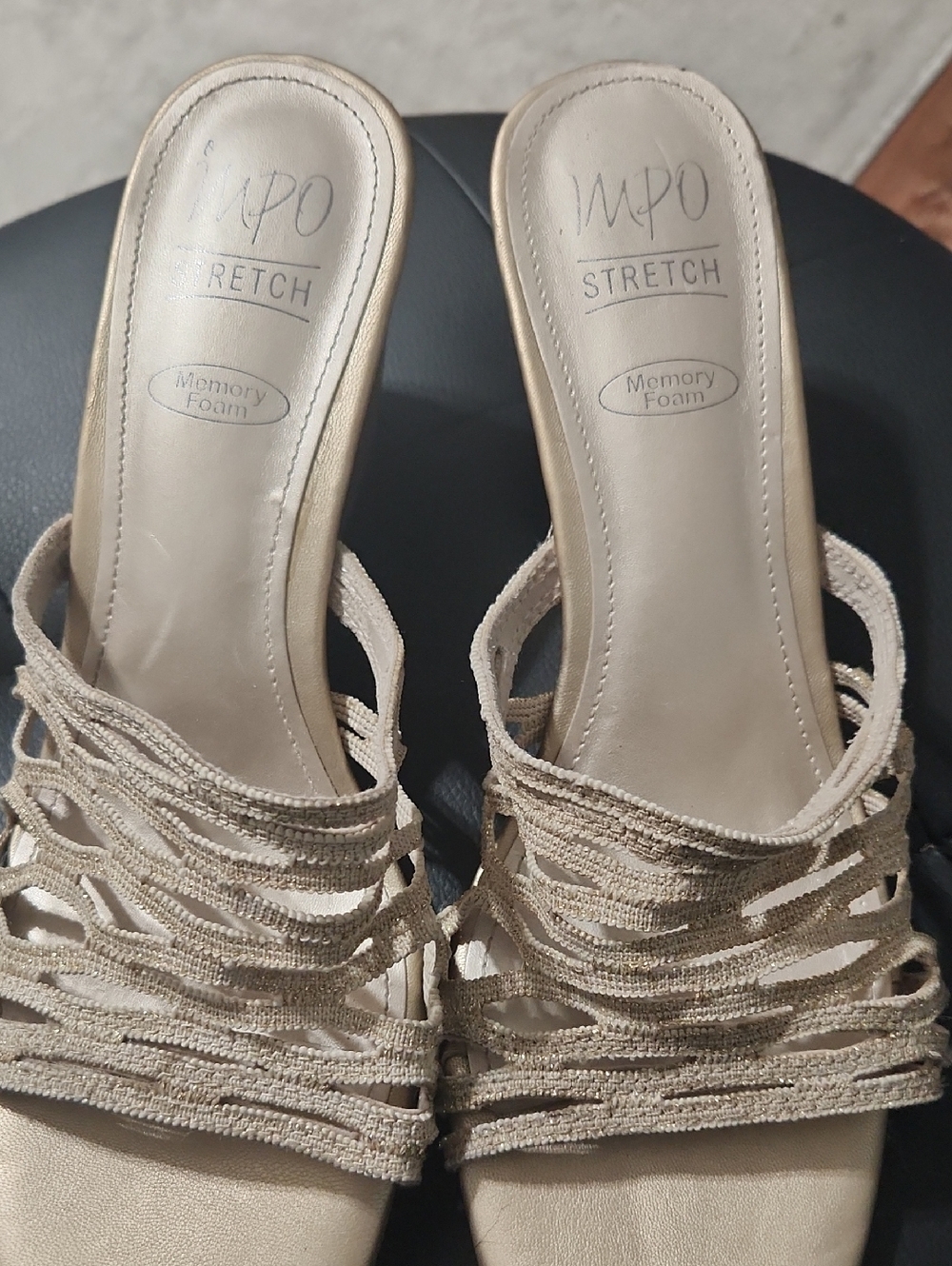 Impo Beige Strappy Memory-Foam Slide Mules